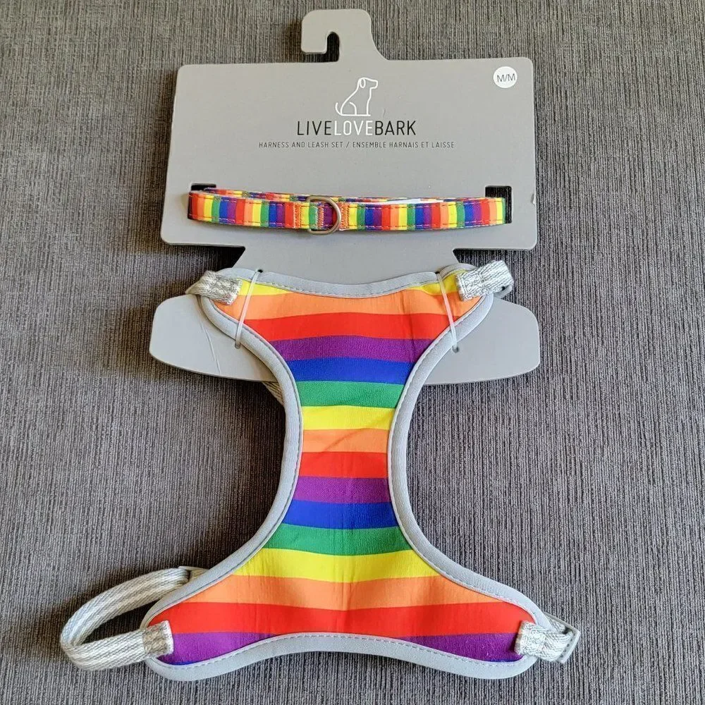 Live Love Bark Pride Dog Harness and matching leash Set Sz Medium